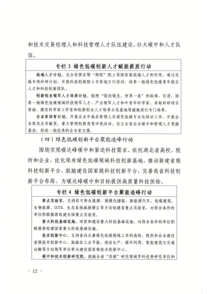 湖北省印发碳达峰碳中和科技创新行动方案